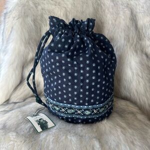 Vintage Y2K NWT Vera Bradley Seaport navy blue drawstring bucket bag cottagecore